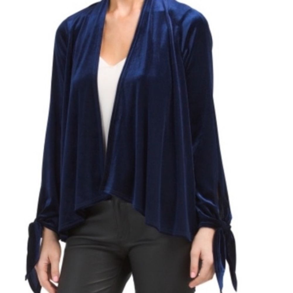 Anthropologie W5 Velvet Navy Tie Sleeve Witchy Cardigan‎ Size S